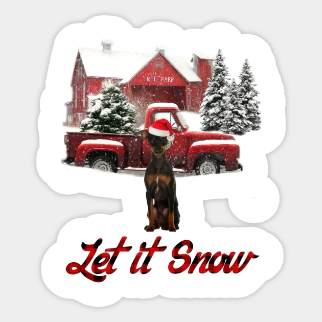 Miniature Pinscher Let It Snow Tree Farm Red Truck Christmas Sticker by Brodrick Arlette Store